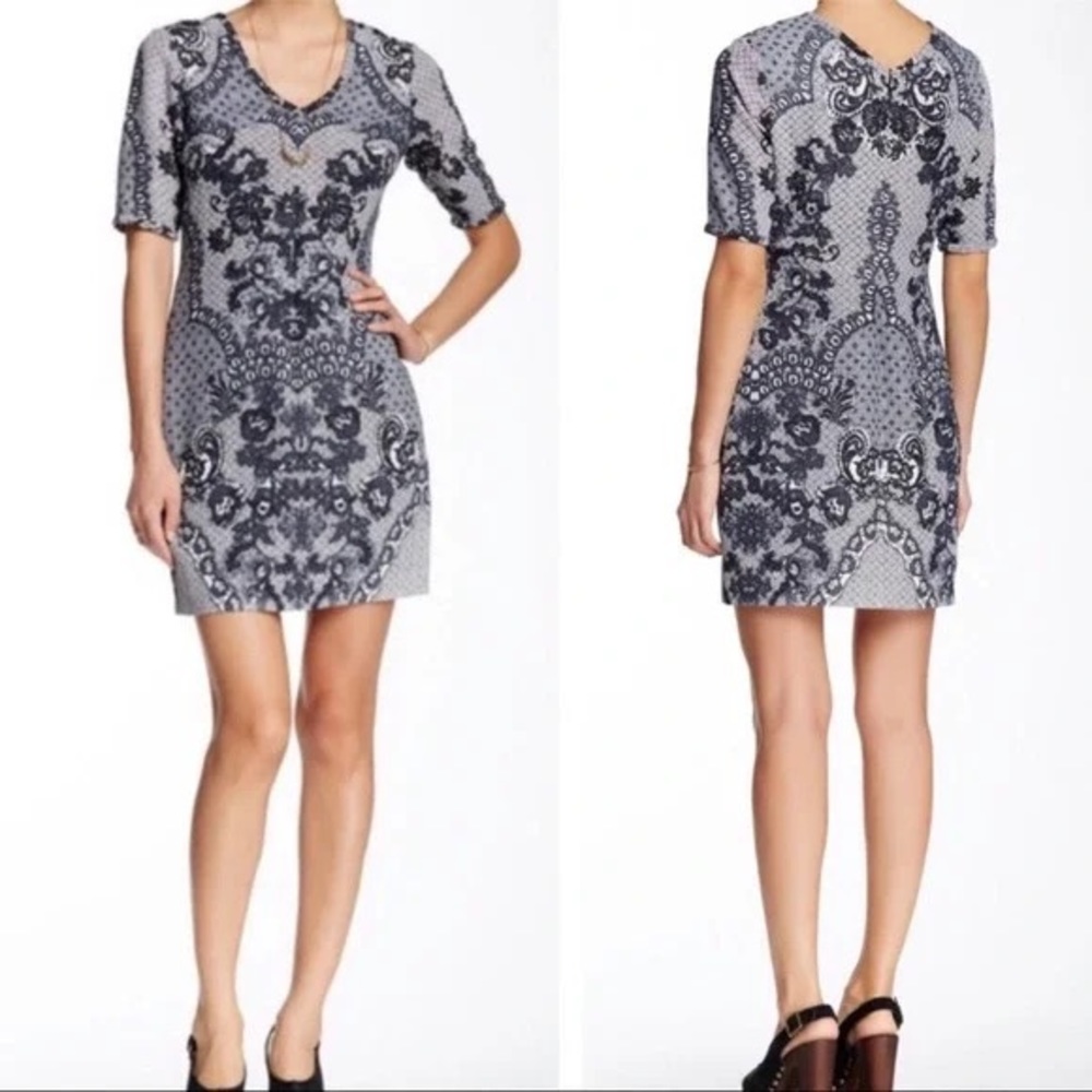 Yoana Baraschi Dress lace print v-neck Anthropologie
